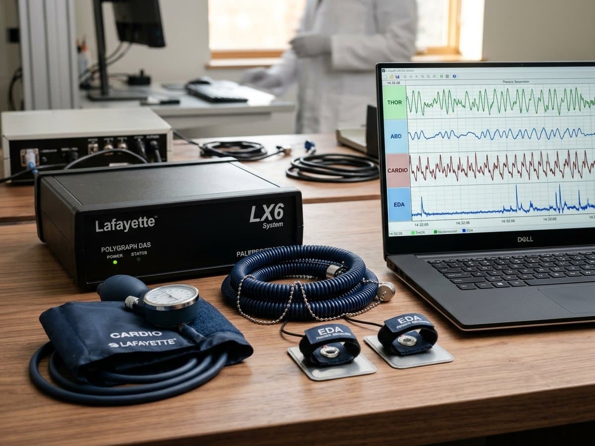 Multi-channel physiological sensors and Lafayette LX6 computerized system used for polygraph test montreal
