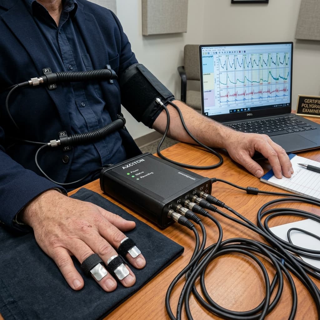 Certified Polygraph Test Calgary - Advanced Multi-Channel Biometric Sensors Multi-channel biometric sensors used during a certified polygraph test Calgary session
