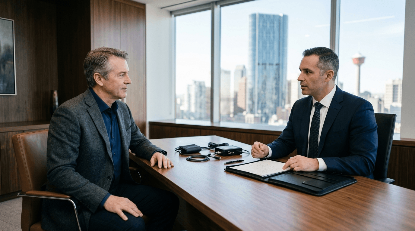 Confidential Lie Detector Test Calgary Pre-Examination Consultation Confidential pre-test consultation for a professional lie detector test Calgary in an executive office